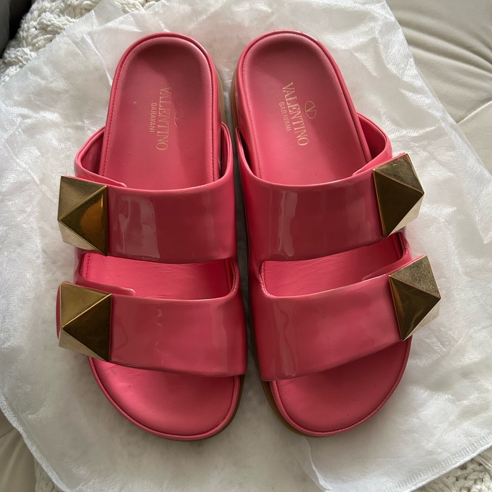 Valentino Vibrant Pink Sandals with Bold Gold Details